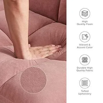 mopio Aaron Couch, Small Futon Sofa Bed, Sleeper, Loveseat, Mid Century Modern Futon Couch, Sofa Cama, Couches for Living Room, Bedroom (Old Rosa, Velvet)