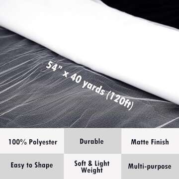 Craft And Party, White Fabric Tulle Roll 54 Inch by 40 Yards (120 ft) Fabric Tulle Bolt for Garden Netting, DIY Tutu Skirt, Wedding and Decoration (White)
