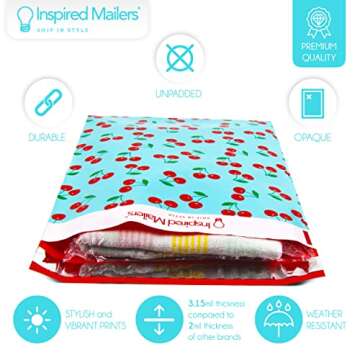 Inspired Mailers - Poly Mailers 10x13-100 Pack - Cherries Print (Blue) - Shipping Bags for Clothing ...