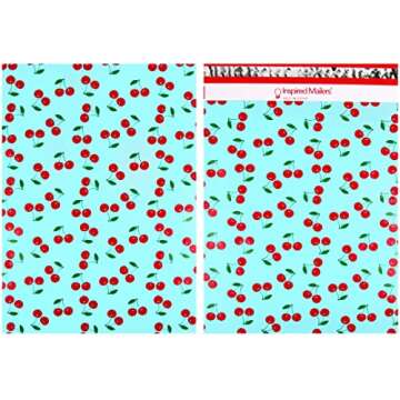 Inspired Mailers - Poly Mailers 10x13-100 Pack - Cherries Print (Blue) - Shipping Bags for Clothing - Large Mailing Envelopes - Shipping Envelopes - Cute Packaging Bags for Shipping