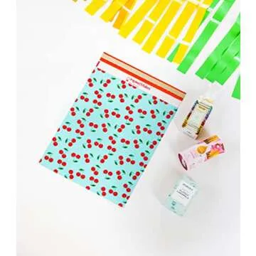 Inspired Mailers - Poly Mailers 10x13-100 Pack - Cherries Print (Blue) - Shipping Bags for Clothing - Large Mailing Envelopes - Shipping Envelopes - Cute Packaging Bags for Shipping