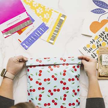 Inspired Mailers - Poly Mailers 10x13-100 Pack - Cherries Print (Blue) - Shipping Bags for Clothing - Large Mailing Envelopes - Shipping Envelopes - Cute Packaging Bags for Shipping