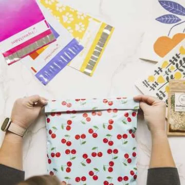 Inspired Mailers - Poly Mailers 10x13-100 Pack - Cherries Print (Blue) - Shipping Bags for Clothing - Large Mailing Envelopes - Shipping Envelopes - Cute Packaging Bags for Shipping