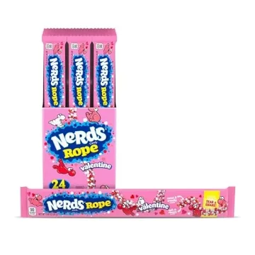 Indulge in NERDS Rope Valentine Candy - Sweet and Sour Fun, 24 Pack of Colorful Individually Wrapped...