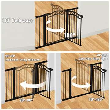 Black Baby Gate with Door-Walk Through Baby Gates for Stairs Pressure Mounted no Drill-Indoor Tensio...