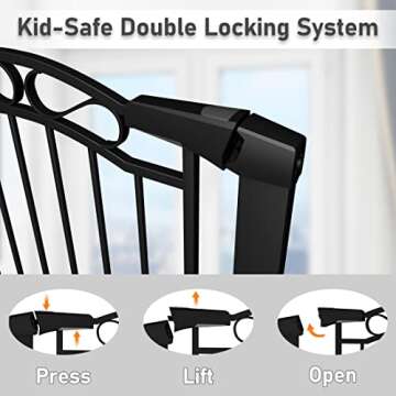 Black Baby Gate with Door-Walk Through Baby Gates for Stairs Pressure Mounted no Drill-Indoor Tension Metal Child Pet Dog Safety Gate 29.53"-32.28" Wide