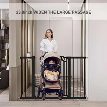 Black Baby Gate with Door-Walk Through Baby Gates for Stairs Pressure Mounted no Drill-Indoor Tension Metal Child Pet Dog Safety Gate 29.53"-32.28" Wide