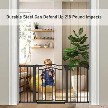 Black Baby Gate with Door-Walk Through Baby Gates for Stairs Pressure Mounted no Drill-Indoor Tension Metal Child Pet Dog Safety Gate 29.53"-32.28" Wide
