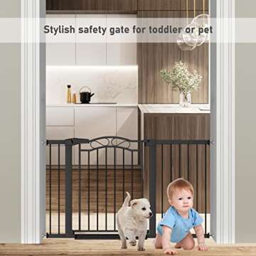 Black Baby Gate with Door-Walk Through Baby Gates for Stairs Pressure Mounted no Drill-Indoor Tension Metal Child Pet Dog Safety Gate 29.53"-32.28" Wide