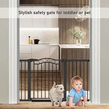 Black Baby Gate with Door-Walk Through Baby Gates for Stairs Pressure Mounted no Drill-Indoor Tension Metal Child Pet Dog Safety Gate 29.53"-32.28" Wide