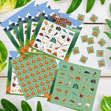 41Pcs Camping Bingo Game Cards for Kids - Camp Adventure Party Games with 24 Players - Jungle Bingo Cards Chips for Kids Family Travel Indoor Outdoor Activities School Classroom Birthday Supplies