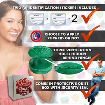 QUIST (TM) Orthodontic Retainer Case (Light Pink) - Unique Identifier Stickers & Security Seal