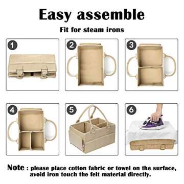 Baby Diaper Caddy Organizer – Portable Felt Storage Basket for New Parents, Store All Baby's Nursery Essentials, Newborn Diaper Caddy Bag with Zipper Pocket for Changing Table and Car (Beige)