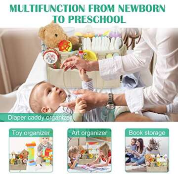 Baby Diaper Caddy Organizer – Portable Felt Storage Basket for New Parents, Store All Baby's Nursery Essentials, Newborn Diaper Caddy Bag with Zipper Pocket for Changing Table and Car (Beige)