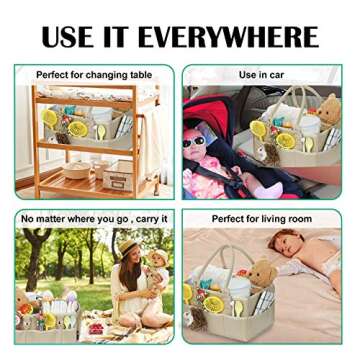 Baby Diaper Caddy Organizer – Portable Felt Storage Basket for New Parents, Store All Baby's Nursery Essentials, Newborn Diaper Caddy Bag with Zipper Pocket for Changing Table and Car (Beige)