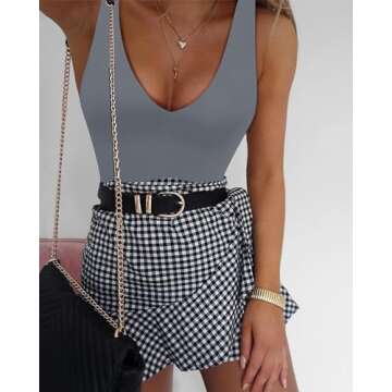 SAUNGKUAI Women’s Bodysuit Sexy Plunge Deep V Neck Backless Sleeveless Tank Thong Body Suits Outfits for Going Out Grey S