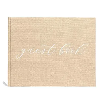 Pearhead Linen Wedding Guest Book - Elegant Keepsake With 100 Pages