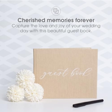Elegant Pearhead Linen Wedding Guest Book for Cherished Memories
