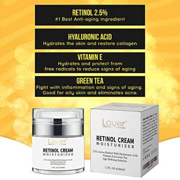 Retinol Moisturiser for Face and Eye area Anti Ageing Cream with Hyaluronic Acid, 2.5% Active Retinol and Vitamin E Reduces Appearance of Wrinkles and Fine lines Best Day and Night Face Cream