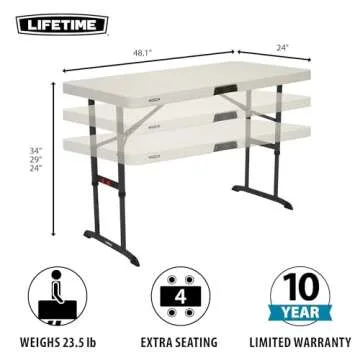 LIFETIME 80387 4-Foot Commercial Adjustable Folding Table, Almond