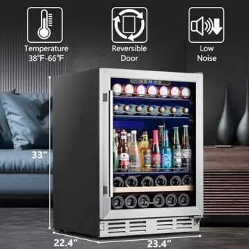 Beverage Fridge 24 Inch Beverage and Wine Cooler Built-in or Freestanding - 120 Cans & 16 Bottles Capacity Wine Refrigerator Cooler