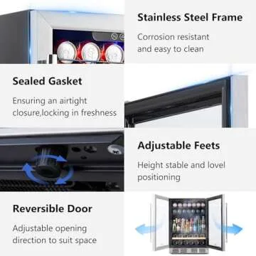 Beverage Fridge 24 Inch Beverage and Wine Cooler Built-in or Freestanding - 120 Cans & 16 Bottles Capacity Wine Refrigerator Cooler