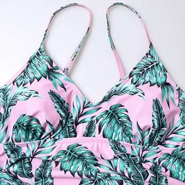 GINKANA Maternity Swimsuit One Piece V Neck Pregnancy Swimwear Elegant Tie Front Bowknot Bathing Suit,Pink with Green Floral,M