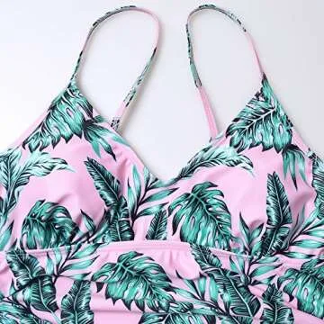 GINKANA Maternity Swimsuit One Piece V Neck Pregnancy Swimwear Elegant Tie Front Bowknot Bathing Suit,Pink with Green Floral,M