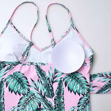 GINKANA Maternity Swimsuit One Piece V Neck Pregnancy Swimwear Elegant Tie Front Bowknot Bathing Suit,Pink with Green Floral,M