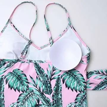 GINKANA Maternity Swimsuit One Piece V Neck Pregnancy Swimwear Elegant Tie Front Bowknot Bathing Suit,Pink with Green Floral,M