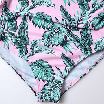 GINKANA Maternity Swimsuit One Piece V Neck Pregnancy Swimwear Elegant Tie Front Bowknot Bathing Suit,Pink with Green Floral,M