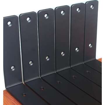 6 Pack - L 11" x H 6" x W1.5", 5mm Thick Black L Shelf Bracket, Iron Shelf Brackets, Metal Shelf Bracket, Industrial Shelf Bracket, Floating Shelf Bracket, Shelf Supports with Screws