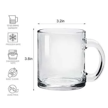 Maredash Glass Coffee Mugs Set of 6,Large Wide Mouth Mocha Hot Beverage Mugs (10oz),Clear Espresso C...