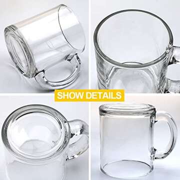 Maredash Glass Coffee Mugs Set of 6,Large Wide Mouth Mocha Hot Beverage Mugs (10oz),Clear Espresso Cups with Handle,Lead-Free,Perfect for Latte,Cappuccino,Hot Chocolate,Tea and Juice