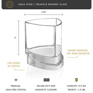 JoyJolt Aqua Vitae Premium Whiskey Glass Set of 2. Triangle Whiskey Glasses with Off Set Base. Old F...