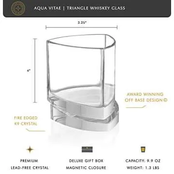 JoyJolt Aqua Vitae Premium Whiskey Glass Set of 2. Triangle Whiskey Glasses with Off Set Base. Old F...