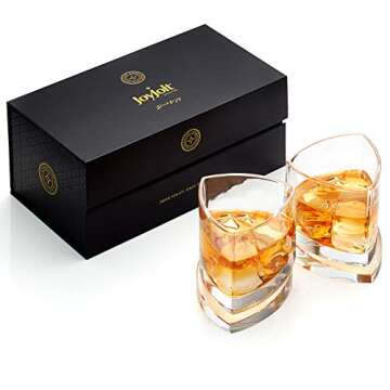 JoyJolt Aqua Vitae Premium Whiskey Glass Set of 2. Triangle Whiskey Glasses with Off Set Base. Old Fashioned Rocks Glasses for Scotch and Bourbon. Whiskey Tumbler Gifts for Men.