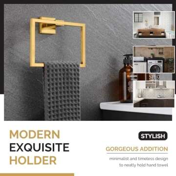 Stylish Angle Simple Towel Ring in Brushed Gold Finish