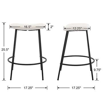 DM Furniture Bar Stools Set of 2 Counter Height 25.5 Inches Saddle Stools Modern Sherpa Fabric Barst...