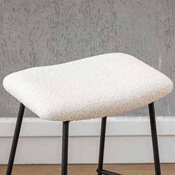 DM Furniture Bar Stools Set of 2 Counter Height 25.5 Inches Saddle Stools Modern Sherpa Fabric Barstools Upholstered Bar Chairs for Kitchen Island/Dining Pub, White