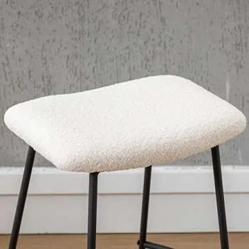 DM Furniture Bar Stools Set of 2 Counter Height 25.5 Inches Saddle Stools Modern Sherpa Fabric Barstools Upholstered Bar Chairs for Kitchen Island/Dining Pub, White