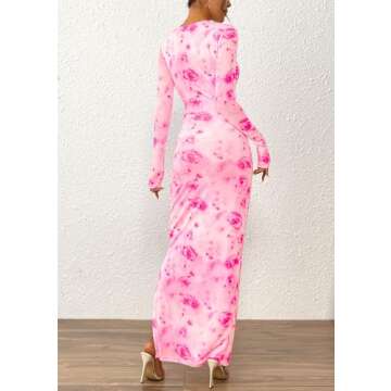 PRETTYGARDEN Women's Bodycon Maxi Dress - Floral Print, Long Sleeve, Chic and Stylish for Spring and...