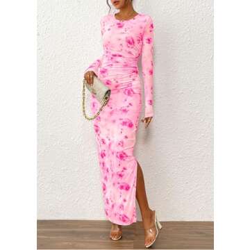 PRETTYGARDEN Women's Floral Print Bodycon Maxi Dress