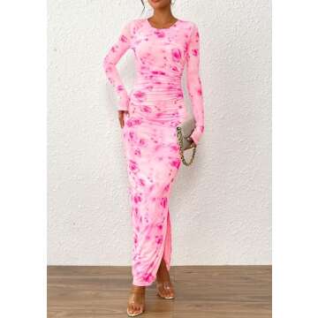 PRETTYGARDEN Women's Floral Print Bodycon Maxi Dress