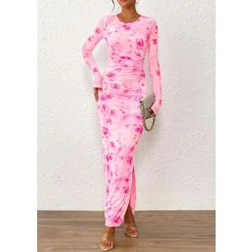 PRETTYGARDEN Women's Floral Print Bodycon Maxi Dress