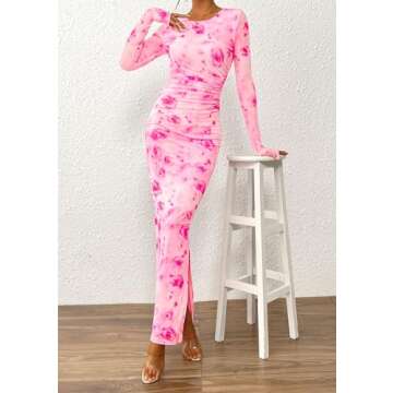 PRETTYGARDEN Women's Floral Print Bodycon Maxi Dress