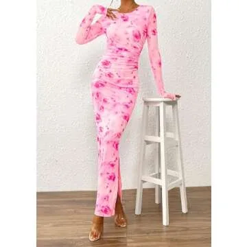 PRETTYGARDEN Women's Floral Print Bodycon Maxi Dress