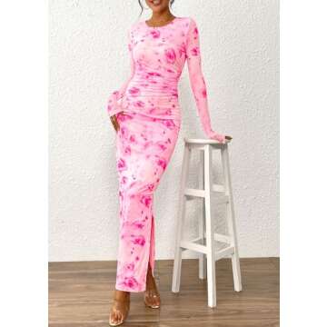 PRETTYGARDEN Women's Floral Print Bodycon Maxi Dress