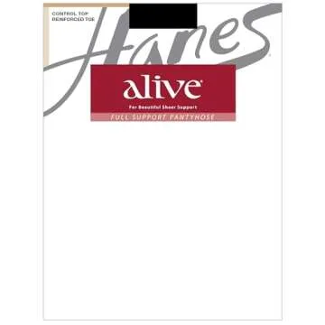 Hanes Women's Alive Control Top Reinforced Toe Sheer Pantyhose for Ultimate Comfort and Support, Barely Black, Size A (Pack of 1)