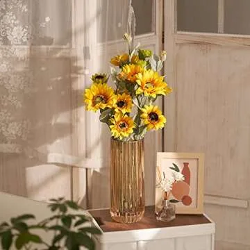 TIMEFOTO 9" Amber Glass Vase for Elegant Home Decor